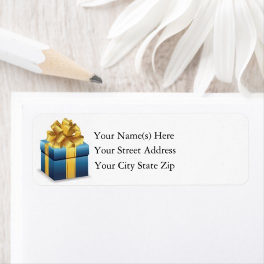 Blauwe Kerstmis met gouden lint Etiket (Insitu)