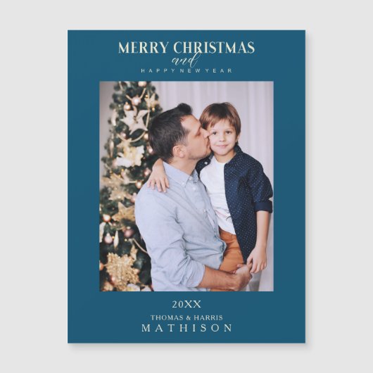 Blauwe Kerstmis Modern Geavanceerde Fotofamilie (Voorkant)