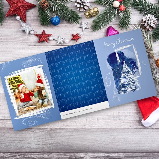 Blauwe Kerstmis Multi Fotocollage Drieluik Wenskaart