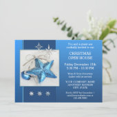 Blauwe Kerstmis Open House of Party Invitation Kaart (Staand voorkant)
