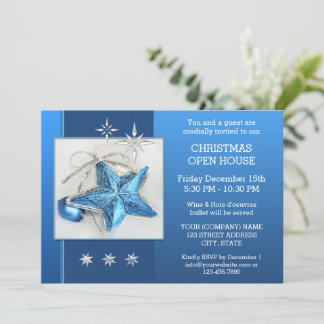 Blauwe Kerstmis Open House of Party Invitation Kaart