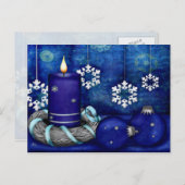 Blauwe Kerstmis van de Kaars Feestdagenkaart (Voorkant / Achterkant)