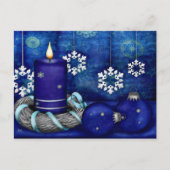 Blauwe Kerstmis van de Kaars Feestdagenkaart (Voorkant)