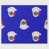 Blauwe Kerstmis Zwart Santa Snowflakes Cadeaupapier (Vlak)