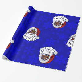 Blauwe Kerstmis Zwart Santa Snowflakes Cadeaupapier