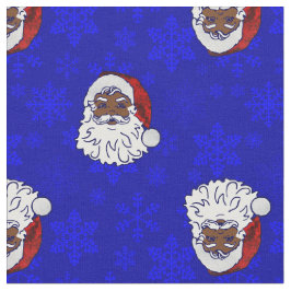 Blauwe Kerstmis Zwart Santa Snowflakes Stof