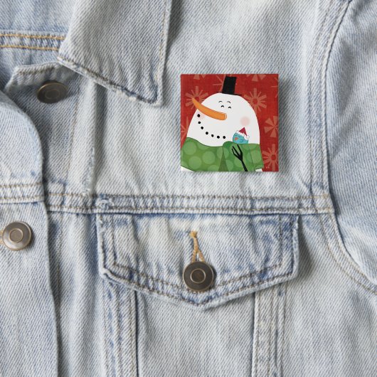 Blauwe kerstMok met donkere cacao Vierkante Button 5,1 Cm (In situ)