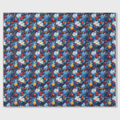Blauwe Kerstornamenten met wit bloempatroon Cadeaupapier (Vlak)