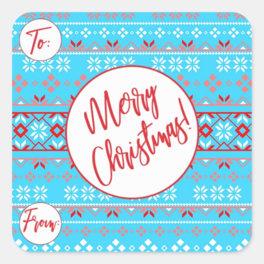 Blauwe kerstpatrooncadeautjes Stickers (Voorkant)