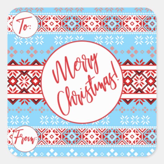 Blauwe kerstpatrooncadeautjes Stickers (Voorkant)