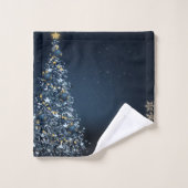 Blauwe kerstpine-boom, sneeuwvlokken bad handdoek (Wasdoekje)
