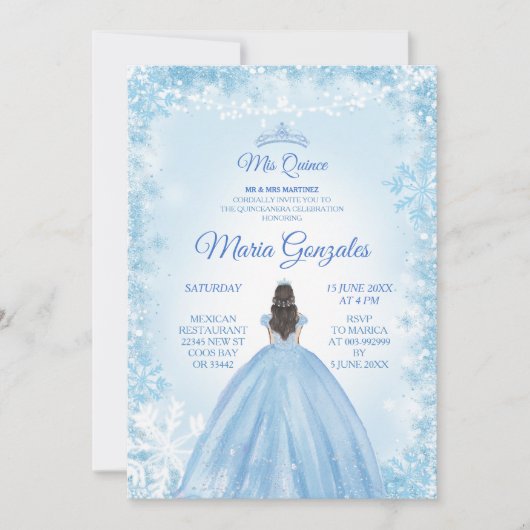 Blauwe kerstprinses Quinceanera Invite Kaart (Voorkant)