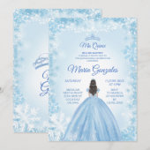 Blauwe kerstprinses Quinceanera Invite Kaart (Voorkant / Achterkant)