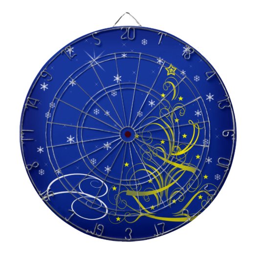 Blauwe kerstscène dartbord (Voorkant)