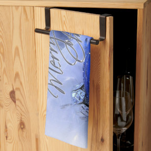 Blauwe kerstsieraden Merry-kersthanddoeken Theedoek