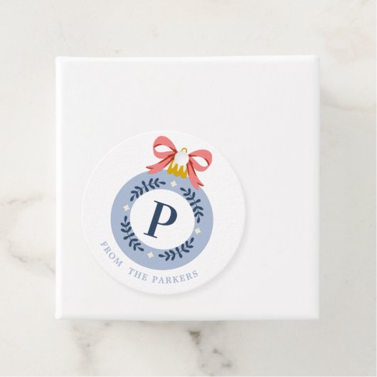 Blauwe  kerstsierfeestdag bedankjes labels (In situ)