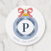 Blauwe  kerstsierfeestdag bedankjes labels (Voorkant)