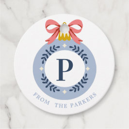 Blauwe  kerstsierfeestdag bedankjes labels