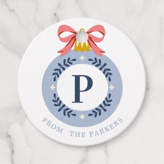 Blauwe kerstsierfeestdag bedankjes labels (Voorkant)