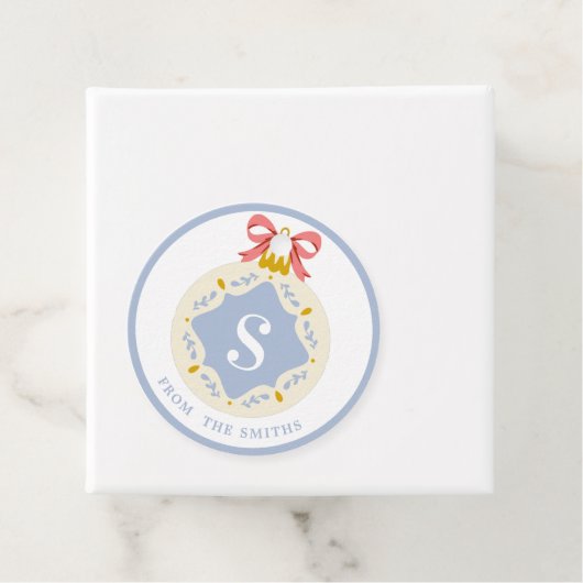 Blauwe kerstsierfeestdag bedankjes labels (In situ)