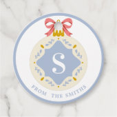 Blauwe  kerstsierfeestdag bedankjes labels (Voorkant)