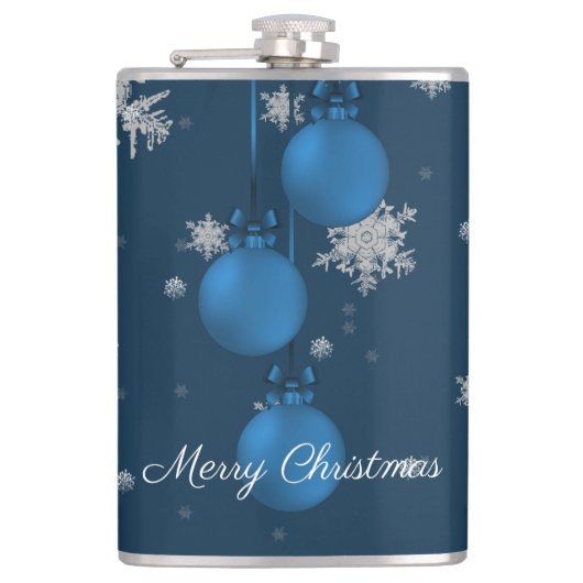 Blauwe kerstsierfeestfles heupfles (Voorkant)