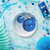 blauwe kerstsierschilfers en sneeuwvlokken papieren bordje (Feest)