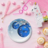 blauwe kerstsierschilfers en sneeuwvlokken papieren bordje (Feest)