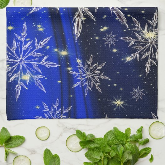 Blauwe kerstsneeuw theedoek (Gevouwen)