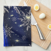 Blauwe kerstsneeuw theedoek (Quarter Fold)