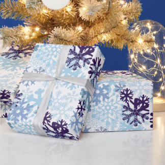 Blauwe Kerstsneeuwvlokken Indigo Sneeuwwitje Cadeaupapier