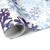 Blauwe Kerstsneeuwvlokken Indigo Sneeuwwitje Cadeaupapier (Rol Hoek)