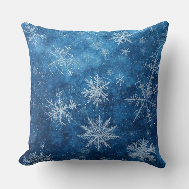 Blauwe kerstsnowflake kussen (Voorkant)