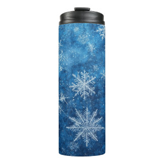 Blauwe kerstsnowflake thermosbeker