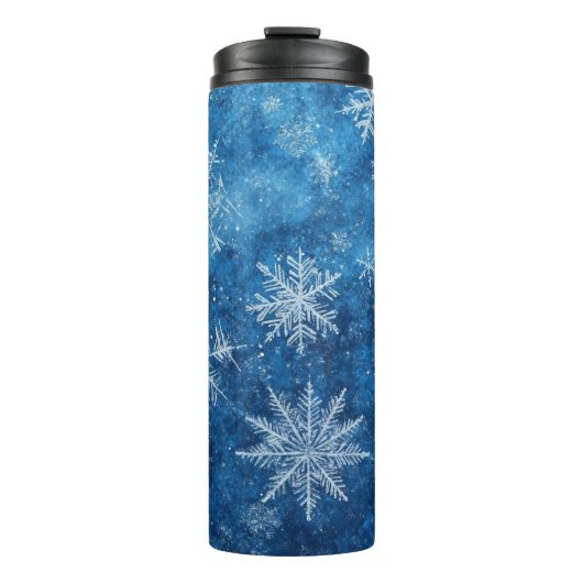 Blauwe kerstsnowflake thermosbeker (Voorkant)