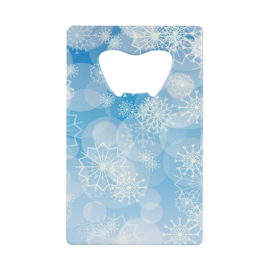 Blauwe kerstsnowflakes creditkaart flessenopener (Voorkant)