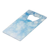 Blauwe kerstsnowflakes creditkaart flessenopener (Achterkant Gekanteld)