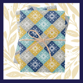 Blauwe kerstsnowflakes inpakpapier vel