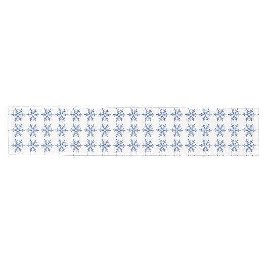 Blauwe kerstsnowflakes medium tafelloper (Horizontaal)