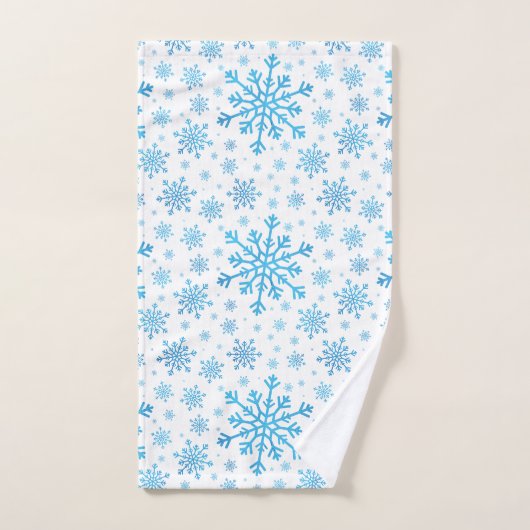 blauwe kerstsnowflakes op winterwit bad handdoek (Handdoek)
