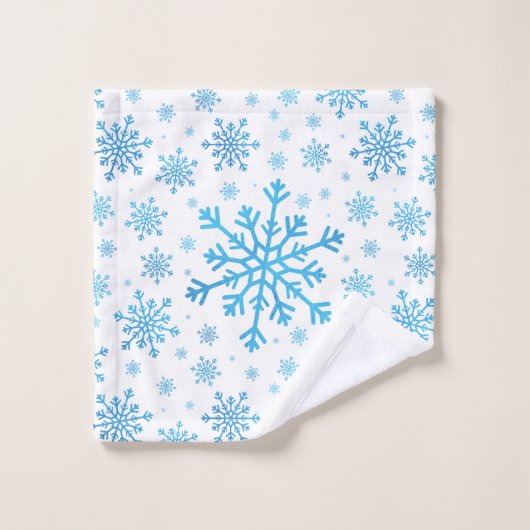 blauwe kerstsnowflakes op winterwit bad handdoek (Wasdoekje)