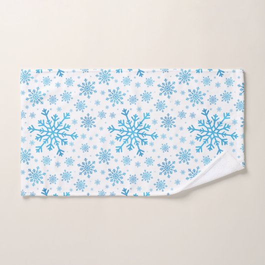 blauwe kerstsnowflakes op winterwit bad handdoek (Handdoek)