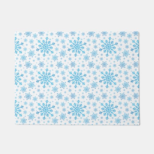  blauwe kerstsnowflakes op winterwit deurmat (Voorkant)