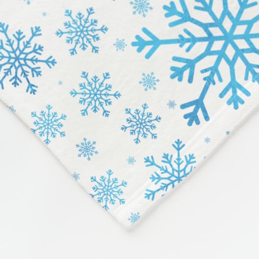  blauwe kerstsnowflakes op winterwit fleece deken (Hoek)