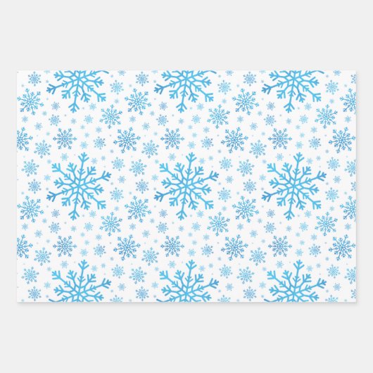 blauwe kerstsnowflakes op winterwit inpakpapier vel (Voorkant)