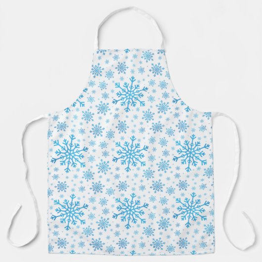  blauwe kerstsnowflakes op winterwit schort (Voorkant)