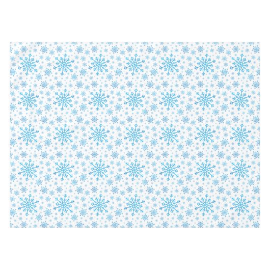  blauwe kerstsnowflakes op winterwit tafelkleed (Voorkant (Horizontaal))