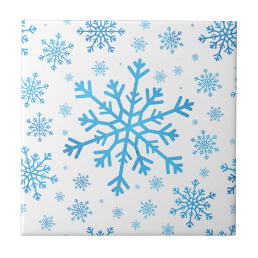  blauwe kerstsnowflakes op winterwit  tegeltje (Voorkant)
