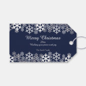 Blauwe kerstsnowflakes Patroongroeten Cadeaulabel (Voorkant (Horizontaal))