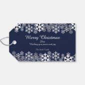 Blauwe kerstsnowflakes Patroongroeten Cadeaulabel (Achterkant Horizontaal)
